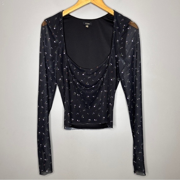 AFRM Mesh sleeve floral print square neck blouse - Picture 1 of 7